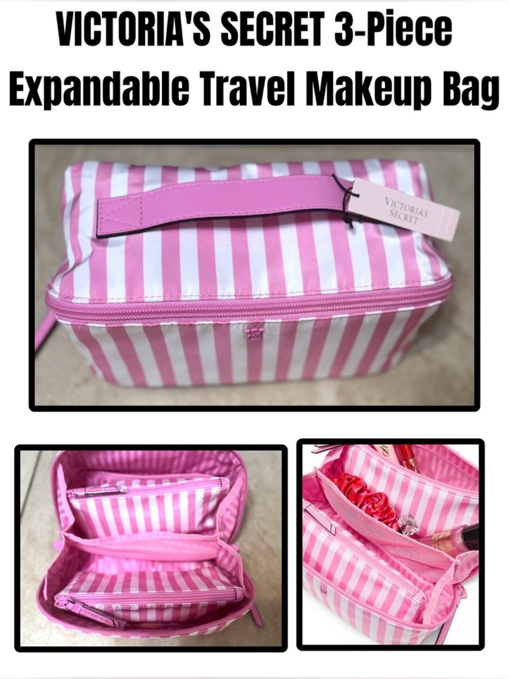 VICTORIA'S SECRET 3-Piece Expandable Travel Makeup Bag